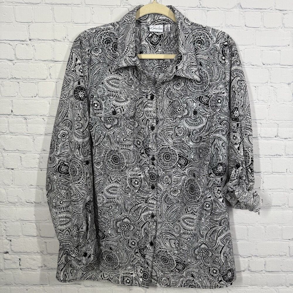 Kim Rogers Shirt Women Plus 2X White Black Roll Tab Sleeve Academia Fairy Top